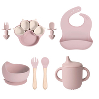 Ensemble de vaisselle en silicone écologique sans BPA pour enfants, bol à ventouse coloré avec assiette pour tout-petits et cuillère mignonne, vaisselle pour bébé