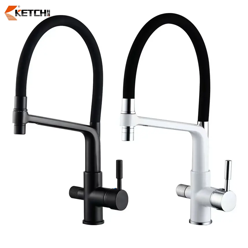 Grosir keran dapur Stainless Steel Semprot 3 cara klasik Pull Down Modern