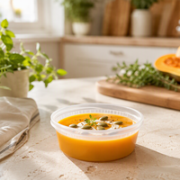 Vente directe d'usine de contenants alimentaires jetables en plastique avec couvercles, contenants hermétiques transparents pour soupes de 8 oz et 12 oz