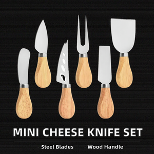 Custom Logo Manual <b>Wooden</b> Handle Stainless Steel Mini Cheese Knives Set Charcuterie Board Cheese Knife <b>Cutter</b> Fork - Product Image 2