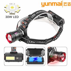 Linterna frontal LED de 30W, blanca, recargable, con zoom y sensor, para camping y senderismo al aire libre. - Product Image 4