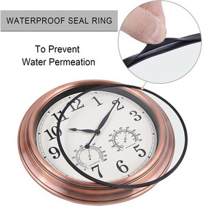16 inch ngoài trời cổ đồng hồ treo tường kim loại không thấm nước Đồng hồ treo tường với nhiệt độ và độ ẩm Vòng im lặng lớn Retro đồng hồ - Product Image 4
