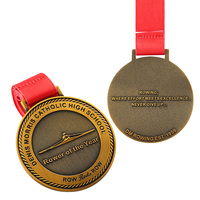 Médaille personnalisée en alliage de zinc, double face, bronze antique, logo 3D en relief profond, pour équipe de rame de lycée