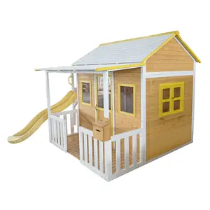 Casa de juegos de madera para niños, casa de juegos infantil grande, impermeable, para exteriores, patio trasero, con tobogán de plástico