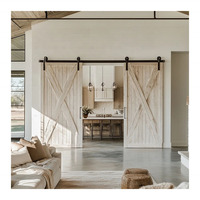 Vente directe usine : Porte de grange coulissante double à battant en laiton doré, pliable, avec kit de quincaillerie pour maison préfabriquée