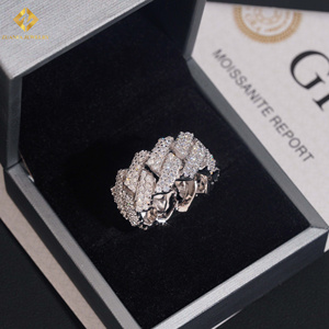 ZUANFA JEWELRY S925 <b>Two</b> Rows <b>Stone</b> Moissanite White Pave SettingRapper Luxury Unisex Party Jewelry Miami Cuban Man Band <b>Ring</b> - Product Image 4