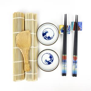 Tikar bambu sushi fujiyama Jepang baru 8 buah set piring makan sushi peralatan khusus keramik dengan sumpit - Product Image 3