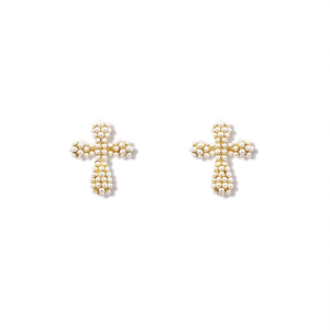 Boucles d'oreilles clous en perles croisées plaquées or, acier inoxydable 316L, durables, résistantes, bijoux de mode - Product Image 2