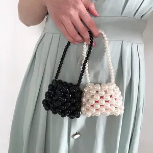 Handmade Pearl Beaded Mini Bags Women Handbags Hollow Out Evening Pearl Bag