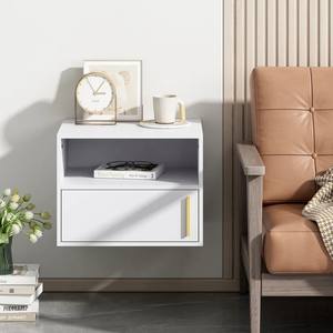 2025 Unique Bedroom White Wood <strong>Bedside</strong> <strong>Table</strong> <strong>Cheap</strong> Wall Mounted Storage Floating Nightstands <strong>Set</strong> <strong>of</strong> <strong>2</strong> With Open Shelf and Door - Product Image 4