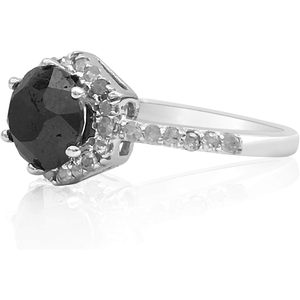 Anillo de Compromiso con Halo de Diamantes Negros Naturales, Oro Blanco de 10K, Corte Redondo, Estilo Solitario, Anillo de Diamantes para Mujer - Product Image 3