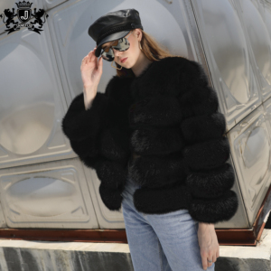 Janefur Giacca <span class=keywords><strong>Corta</strong></span> in Vera <span class=keywords><strong>Pelliccia</strong></span> di Volpe <span class=keywords><strong>Nera</strong></span> Premium per Donna, Alla Moda e Casual, 100% <span class=keywords><strong>Pelliccia</strong></span> - Product Image 2