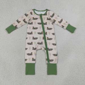 LR3117 RTS Infant Baby Green Duck Print <b>Kids</b> Wholesale Spandex Cotton Winter Romper Sleeveless Jumpsuit Baby Girls <b>Bubble</b> Zipper - Product Image 6