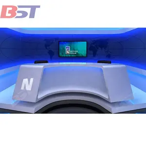 Kunden spezifischer Kunststein-Broadcast-Konsolen tisch Moderner TV-Nachrichten-Studio-Tisch mit LED-Licht-Sende schreibtisch