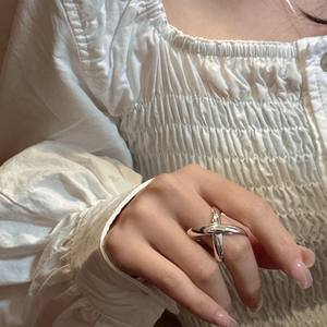 S925 Sterling Silver Cross Ring Design de niche de style coréen INS avec texture de l'industrie lourde anneaux fins à la mode pour la vente en gros - Product Image 1
