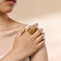 High Fashion Schmuck Edelstahl Chunky Wide Ring 18 Karat Gold Ring Mehr schicht iger Edelstahl Damen ring