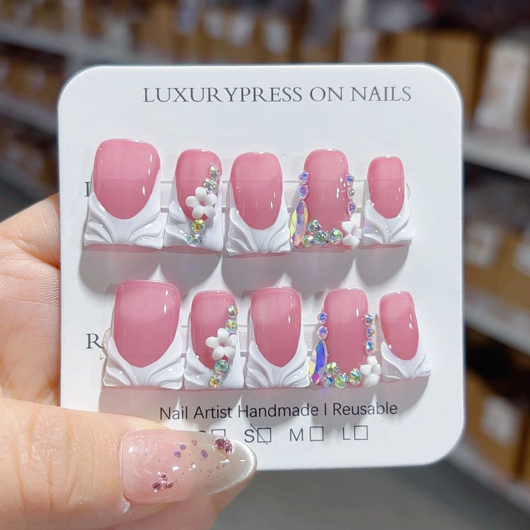 101-110 Handmade Duck-Beak-Shaped Artificial Fingernails 10pcs High Quality Press on Nails with Glue for Nail Art False Nails