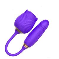 Rosenblütenförmiger Silikon-Dildo-Vibrator mit Zungenverlängerung und Klitoris-Saugfunktion für Frauen