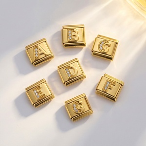 Gold-base Diamond-inlaid <b>Letter</b>-style Modular Bracelet Stainless Steel Electroplated DIY Customizable Name Wristband Chain - Product Image 3