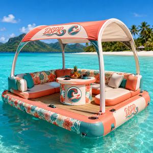 Lounge Galleggiante Gonfiabile Compatto con Tettuccio, Sedute e <span class=keywords><strong>Tavolo</strong></span> per Coppie e Famiglie, Ideale per <span class=keywords><strong>Lago</strong></span>, Piscina e Momenti di Relax - Product Image 2