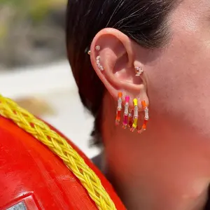 2023 fashion women jewelry colorful cz hoops colorful enamel bamboo hoop earring