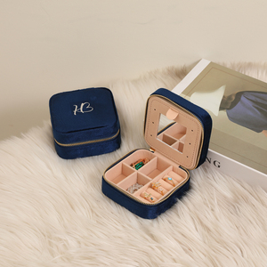 Boîte à bijoux portable en velours avec logo personnalisé, mini boîte de rangement pour bijoux, organisateur de bijoux en cuir PU, boîte à bijoux de voyage pour collier, boucles d'oreilles - Product Image 3