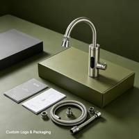 Robinet d'eau chaude instantanée électrique entièrement en acier inoxydable, design col de cygne rotatif, autoportant, étanche IPX4, pour usage extérieur et domestique