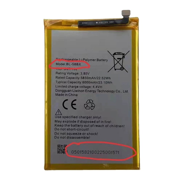 Mobile Phone Battery BL-58BX 3.8V 6000mah BL-39MX BL-39KX BL-35BX BL-43AX Battery for Infinix X680 X688 Hot 10 Play Replacement