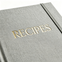 Carnet de recettes A5 en lin gris, couverture rigide, dorure à chaud, journal de cuisine vierge, logo personnalisé pour cadeaux