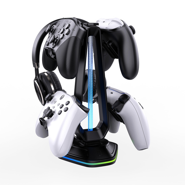 Gaming Headphones Stand with Light Modes - Controller Holder - Earphone Hanger Accessories for Desktop Gamer