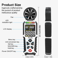 Anémomètre numérique Portable 0.4-35 m/S Test de vitesse du vent de la température de l'air avec alarme de lumière LED 3 couleurs mesurant le compteur de vitesse d'air