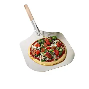 14x16 дюймов, алюминиевая лопатка для пиццы с длинной деревянной ручкой, лопатка для порвировки пиццы и оладий