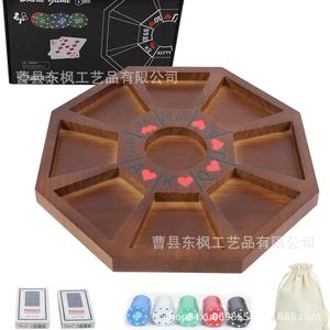 Octagonal Wooden Poker Chip Tray With Card Game Design For Home <b>Entertainment</b> Set - Product Image 1