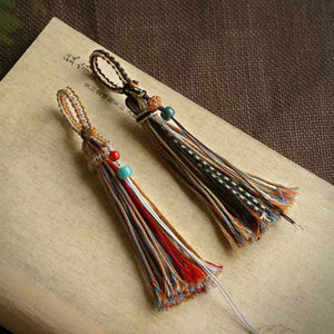พวงกุญแจดีไซน์วินเทจสไตล์โบโฮประดับพู่ถักมือ เชือกถัก<span class=keywords><strong>สี</strong></span>ขาว หยกขาว จี้ดินแดง สำหรับตกแต่งกระเป๋าถือผู้หญิง - Product Image 4