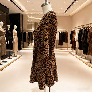 Abito Casual da Donna Personalizzato a Linea A in Cotone con Stampa Animalier Ghepardo e Leopardo in Velluto a Maniche Lunghe Mini <span class=keywords><strong>Vestito</strong></span> - Product Image 2