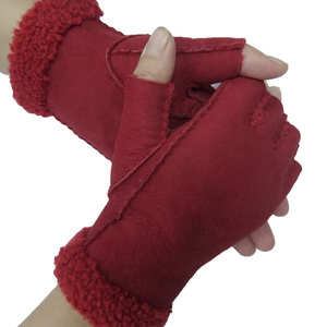 Double face en peau de <span class=keywords><strong>mouton</strong></span> Mérinos mignon femmes mitaines gants - Product Image 3