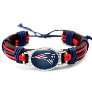 NEW ENGLAND PATRIOTS NFLフットボールチーム、牛革織りコードサバイバルブレスレット、ブレスレット