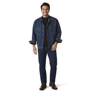 Hot Sale <b>Men's</b> <b>Flannel</b> <b>Lined</b> Denim Jacket Outdoor Wear Coats Streetwear Style With Logo Printing for Winter <b>Men</b> Denim Jacket - Product Image 1