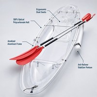 Kayak transparent en polycarbonate pour deux personnes, idéal pour les excursions touristiques et la photographie