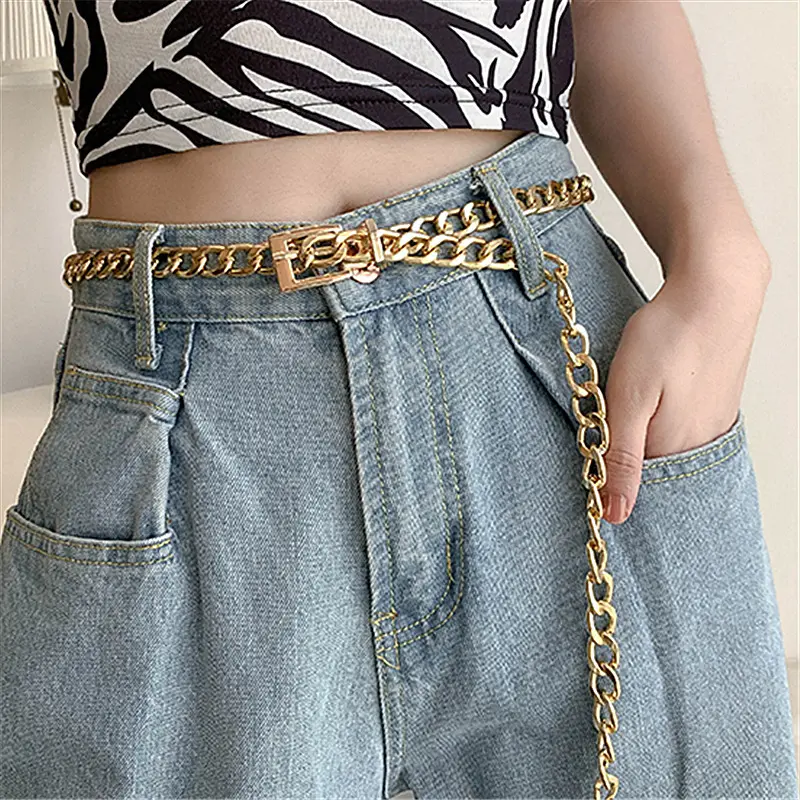 Retro fashion all-match punk style female waist belt gold and silver simple metal belt