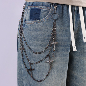 Cadena de pantalón Yueli Cross Stud multicapa negra/blanca de aleación de zinc, estilo hip hop, para vaqueros, con múltiples presillas para cinturón, para uso diario. - Product Image 2