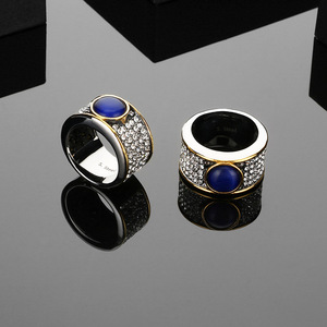 Bracelet Hip Hop en Acier Titane Entièrement Sertie de Diamants, Bague Homme Vintage de Luxe Française en Acier Titane avec Diamants et Saphirs - Product Image 1