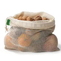 Sacola reutilizável reciclada sustentável, sacola de algodão para compras grande rede de frutas do veggie