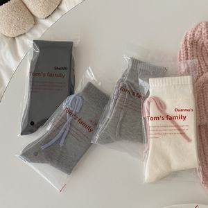 Chaussettes d'intérieur pour femme, mi-mollet, à <span class=keywords><strong>talon</strong></span>, avec nœud, en laine de lapin, épaisses, chaudes, unies, antidérapantes et respirantes, pour l'hiver - Product Image 4