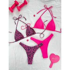 FOXA Leopard Print <b>Bikini</b> <b>Set</b> Halter <b>Triangle</b> Top Brazilian Bottom Swimwear Women 2 Piece Stretch Digital Print - Product Image 4