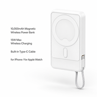 Batterie externe 10000mAh avec câble Type C intégré, chargeur sans fil magnétique avec écran LED, chargeur de batterie portable, motifs personnalisés