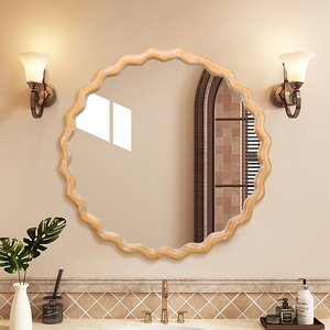 <span class=keywords><strong>Miroir</strong></span> mural <span class=keywords><strong>rond</strong></span> ondulé OVS <span class=keywords><strong>de</strong></span> 27,5 pouces pour <span class=keywords><strong>salle</strong></span> <span class=keywords><strong>de</strong></span> <span class=keywords><strong>bain</strong></span>, coiffeuse, chambre à coucher, entrée, style ferme, en <span class=keywords><strong>bois</strong></span>, finition vieillie naturelle - Product Image 1