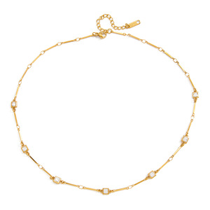 Collar de Acero Inoxidable con Diamantes de Imitación Cuadrados, Diseño Geométrico, Engaste de Bisel, Joyería de Moda con Colgante - Product Image 5