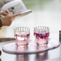 Tasse à café en verre fait main 3D, motif papillon violet et rose, texture rayée, résistante à la chaleur, pour cadeau ou fête de jardin