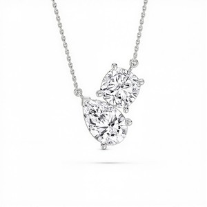 Colgante Toi Et Moi Contemporáneo con Gemas de Corte Cojín y Corte Pera, Diseño Moderno en Ángulo en Plata de Ley 925 y Oro de 18K - Product Image 3